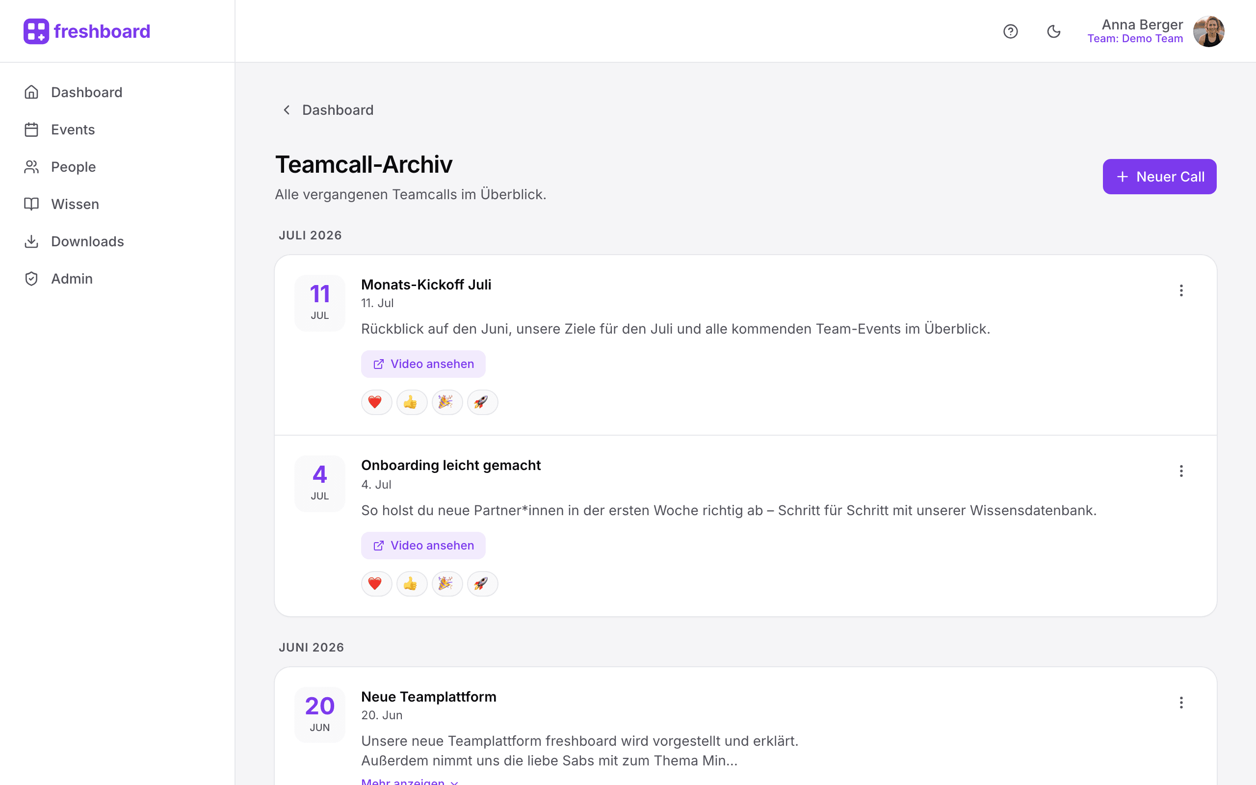 freshboard Teamcalls